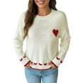 thumbnail image 3 of Women's Sweater Fall 2026 Valentine's Day Hear Love Print Knitted Long Sleeve Neck Warm Sweaters White, 3 of 9