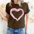 thumbnail image 2 of Women's Valentine's Day Short Sleeve Shirts Heart Print Casual Basic Tee Tunic Crewneck Graphic Blouses Tops (M, Coffee), 2 of 5