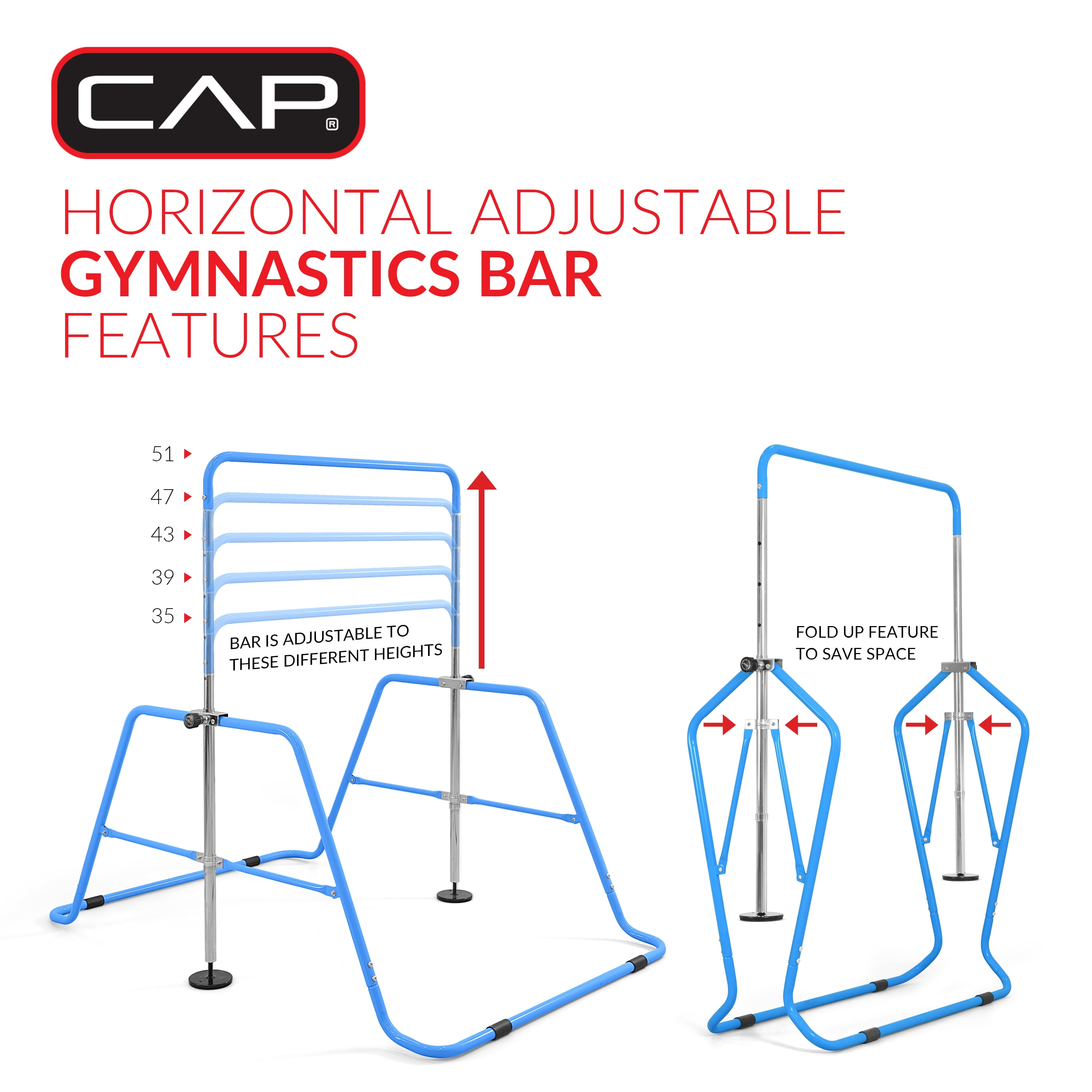 CAP Adjustable Height Horizontal Gymnastics Bar for Kids, Blue