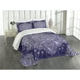 thumbnail image 3 of Ambesonne Ethnic Quilted Bedspread Set 3 Pcs, Floral Round Retro Ornament, Queen Size, Lavender Blue Indigo, 3 of 5