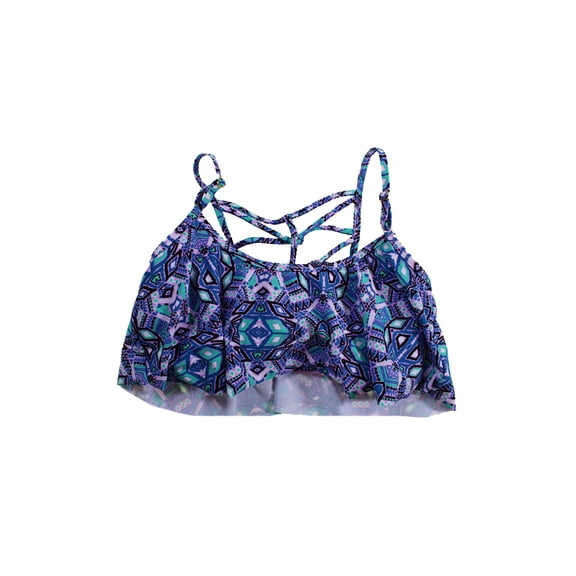 Jessica Simpson Pink Teal Printed Flounce Bikini Top S