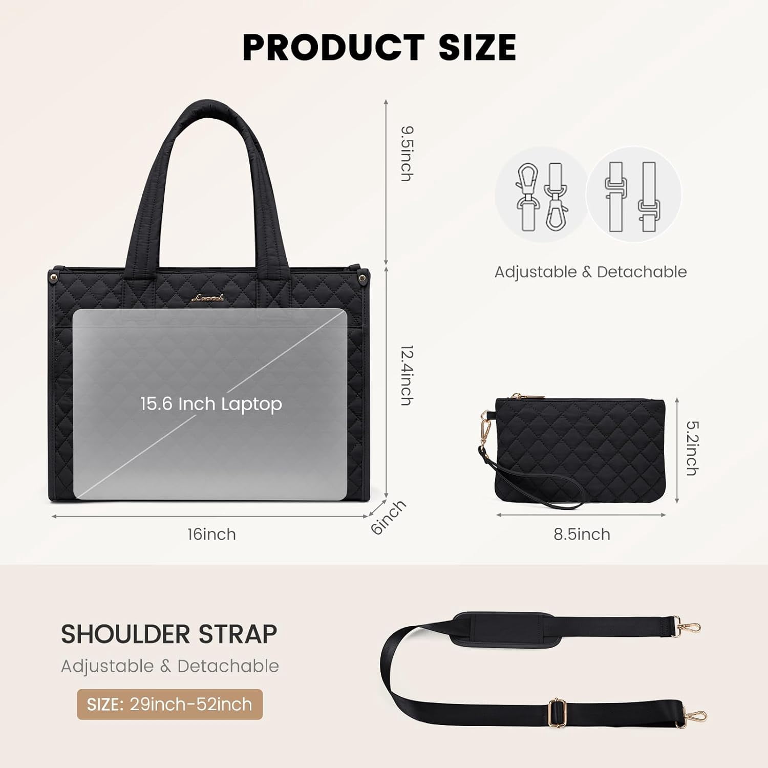 LOVEVOOK Laptop Bag for Women,15.6 Inch Laptop Tote Bag,Quilted Work Tote Bags Women, Professional Computer Business Teacher Tote Bag Office Briefcase Purse,Lightweight Shoulder Travel