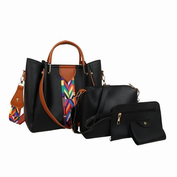 4PCS Handbags for Women, Fashion Shoulder Bag Purse Card Holder Shopper Tote Satchels for Travel Work (Black)