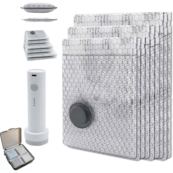 Vacuum Travel Compression Bags with Pump, Cordless Rechargeable Air Pump, Space Saver Bags for Travel, Carry-On Size