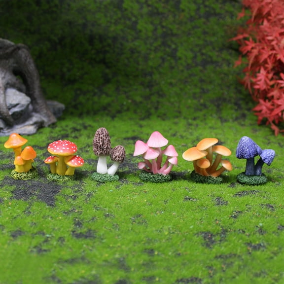 LEXSOMEO 6pcs Garden Mushrooms Garden Decor For Outside Mini Mushroom Figurines Ornaments For Tree Mushroom Desk Decor For Aesthetic