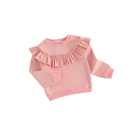 

Bslissey Toddler Baby Girls Ruffle Sweatshirts Solid Color Crew Neck Hoodie Infant Long Sleeve Loose Pullovers Tops 9M 12M 18M 24M 3T 4T Kids Spring Fall Casual Clothes