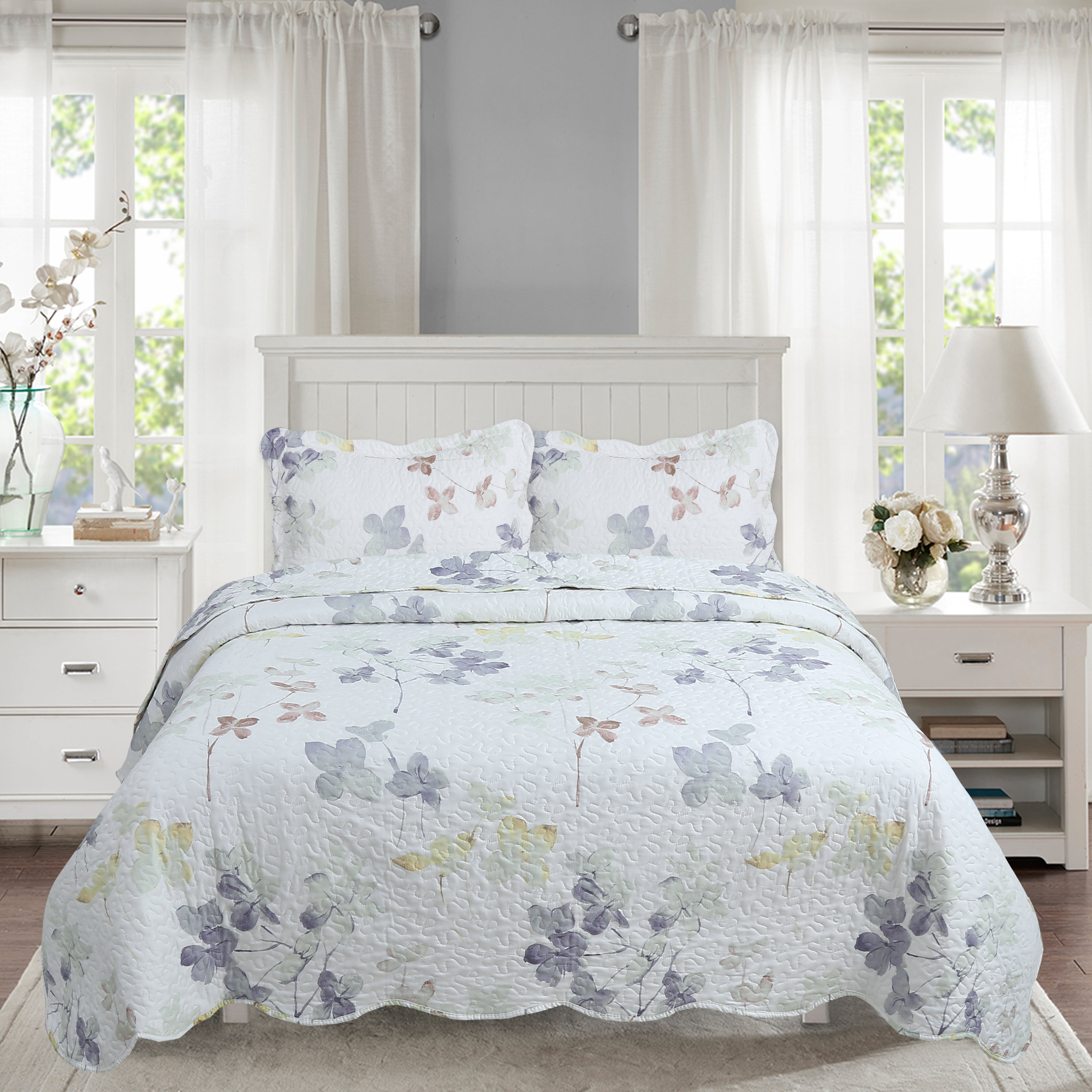 Marina Decoration Rich Printed Stitching Coverlet Bedspread Ultra Soft Summer Bedding Quilt Set with Quilted Sham