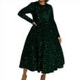thumbnail image 1 of Vestido de Fiesta con Lentejuelas, Larga, Corte A, Acampanado, con Brillo y Brillo para Mujer, Talla Grande Verde L, 1 of 6