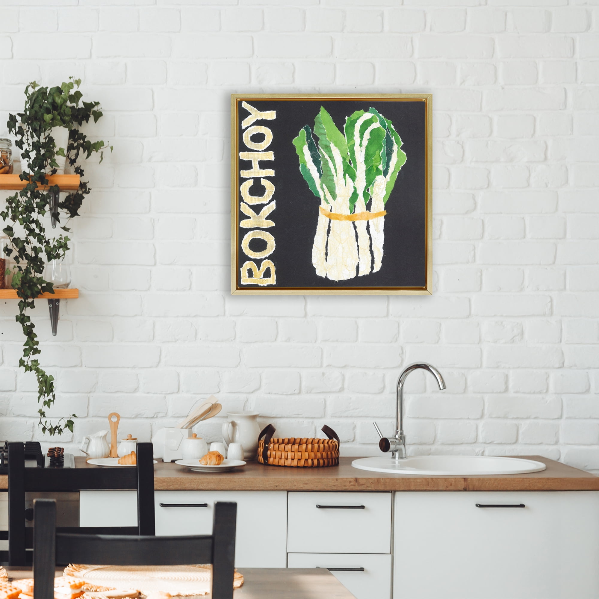 Stupell Industries Bok Choy Leafy Vegetable Gold Framed Floater Canvas Wall Art, design by Nancy Overton