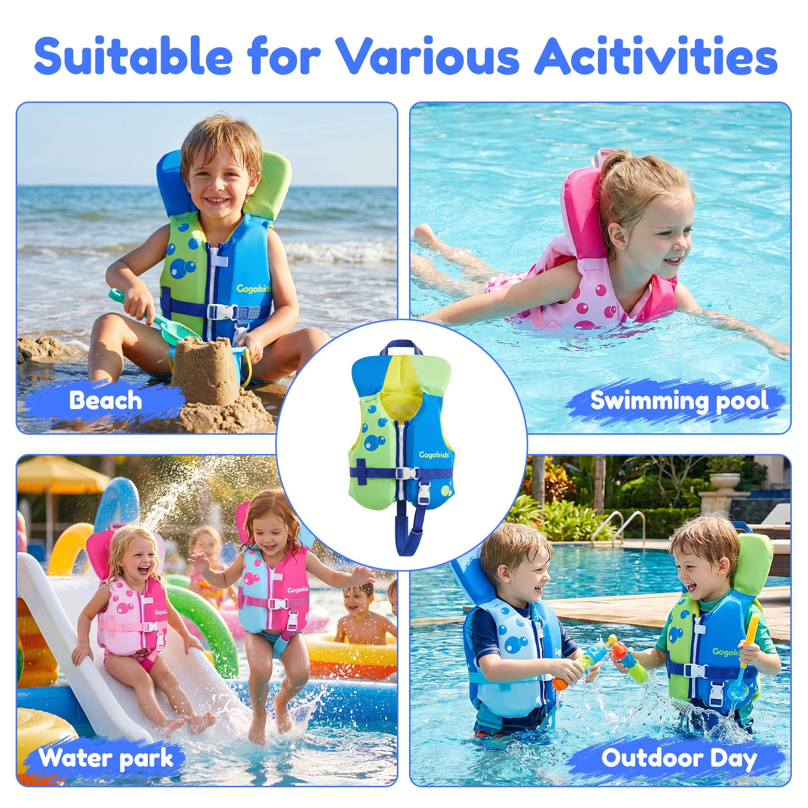 Gogokids Kids Swim Vest Life Jacket Toddler20-50 Lbs,Kids Float Jacket with Adjustable Straps for 1-6 Years Children Boys & Girls Swimming Aid for Pool,Beach & Boat
