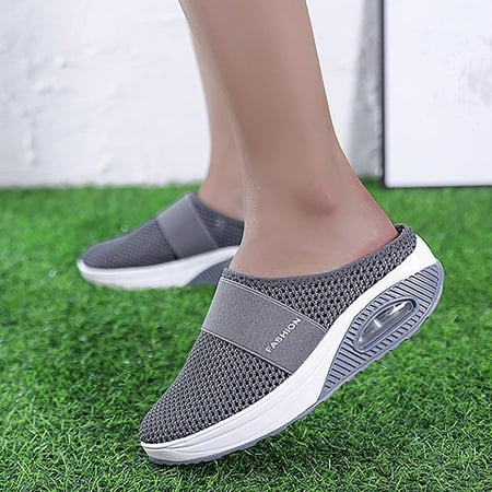 

YOTAMI Women s Wedge Slippers New Style Daily Casual Baotou Mesh Round Head Sandals Dark Gray 8.5