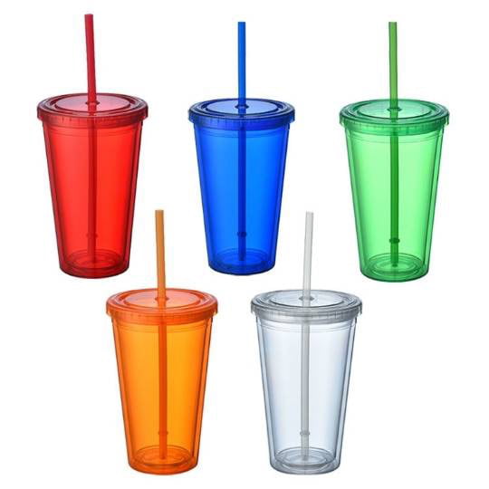 5pcs Double Wall Tumblers, 16oz Colored Insulated Acrylic Tumblers with Lid  & Straw, Bulk Double Wall Reusable Classic Cups, Great Plastic Tumblers