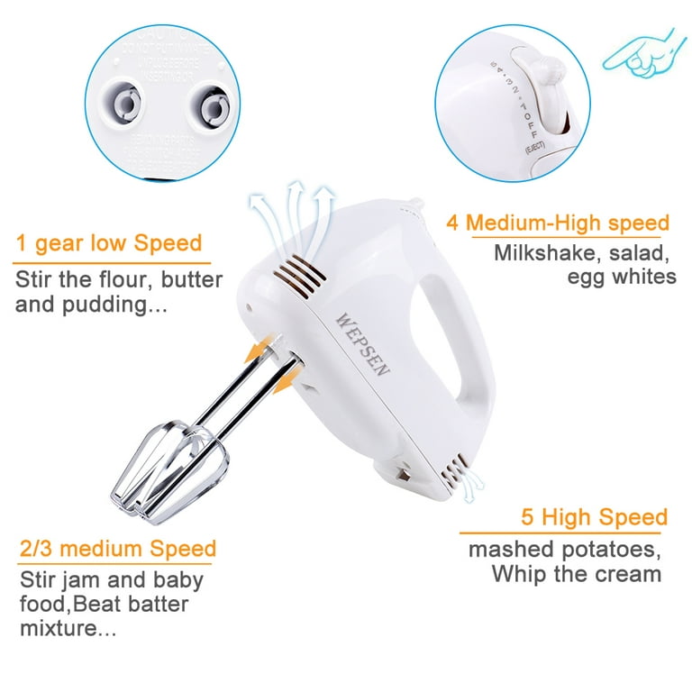 Hand Mixer Electric Mixing Bowls Set, 5 Speeds Handheld Mixer with 5  Nesting Stainless Steel Mixing Bowl, Measuring Cups and Spoons 200 Watt  Kitchen