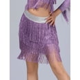 thumbnail image 3 of FEOYA Sparkly Sequin Fringe Skirt for Womens Belly Dance Skirt Ladies Sparkle Rave Skirts Multi Layer Tassel Latin Skirt L Purple, 3 of 6