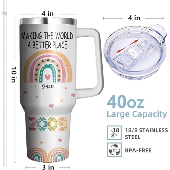 16 Year Old Girl Birthday Gift Ideas 40oz Tumbler with Handle & Straw, Sweet 16 Cups Gift for 16 Year Old Girl, 16th Birthday Gifts for Girls, 2009 Stainless Steel Mug Sweet 16 Gifts for Girls