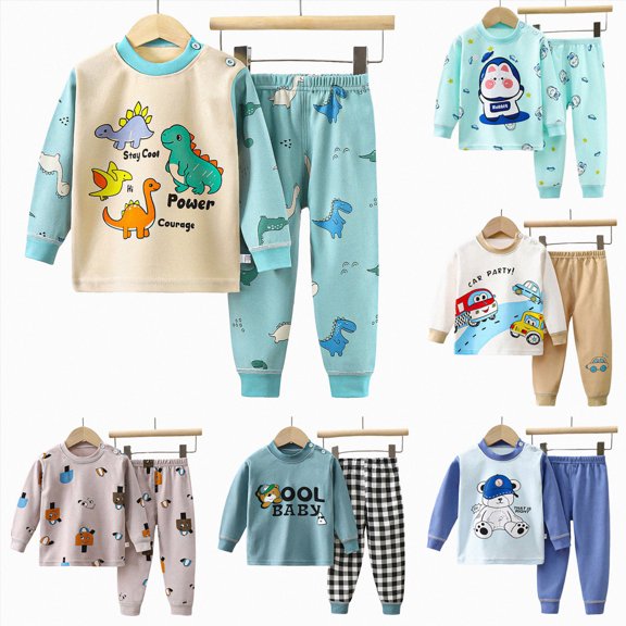 CAUYDY 2T 3T 4T 5T Little Kids Boy Photoshoot Outfits Baby Pajamas Fall Winter Long Sleeve Shirt and Pants 2Pcs Cute Set Toddler Sleepers for Boys Sizes 3-4 Years,Navy