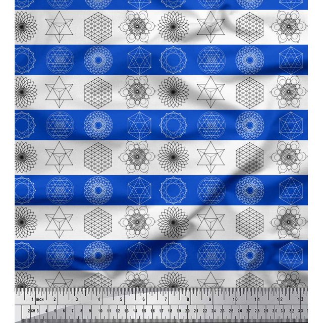 Soimoi Blue Poly Georgette Fabric Sacred Geometric Print Fabric by Yard 42 Inch Wide