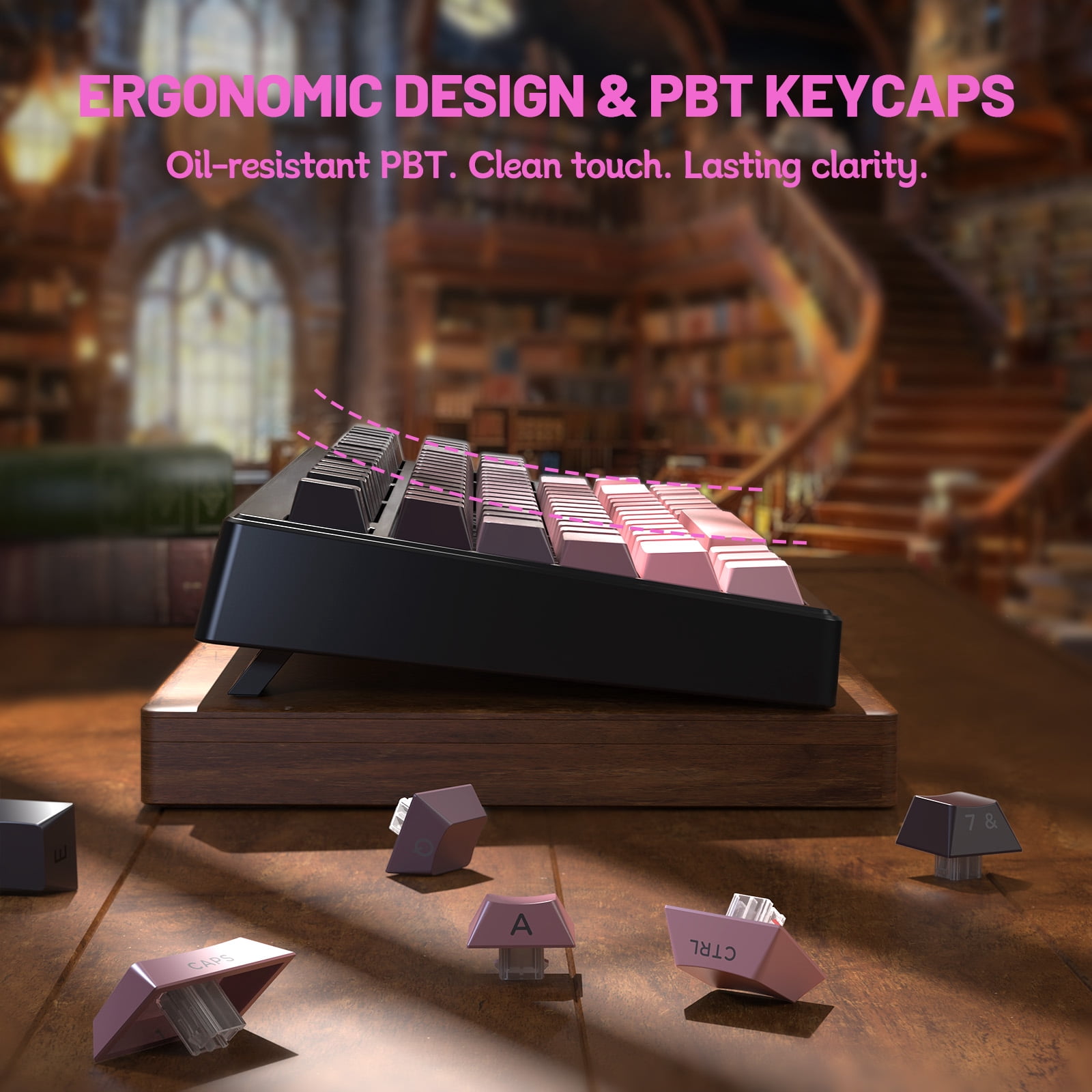 ZIYOU LANG M87V2 Wireless Keyboard, 80% TKL Creamy Keyboard, Low Profile Quiet Typing, Side-Printed PBT Keycaps, RGB Backlit, Pink