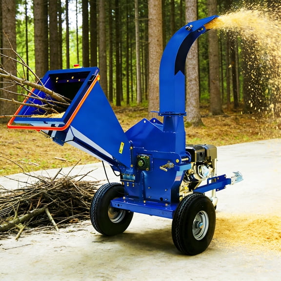 15HP Gas Wood Chipper Shredder Mulcher, 420cc RATO Engine, 5-Inch Chipping Capacity Heavy Duty Disc Wood Chipper, Towable with 2" Coupler, Stop Bar Button & 360° Discharge Chute for Forestry & Farm