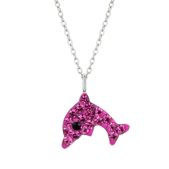 Dolphin Necklace 925 Sterling Silver with Rose Crystals