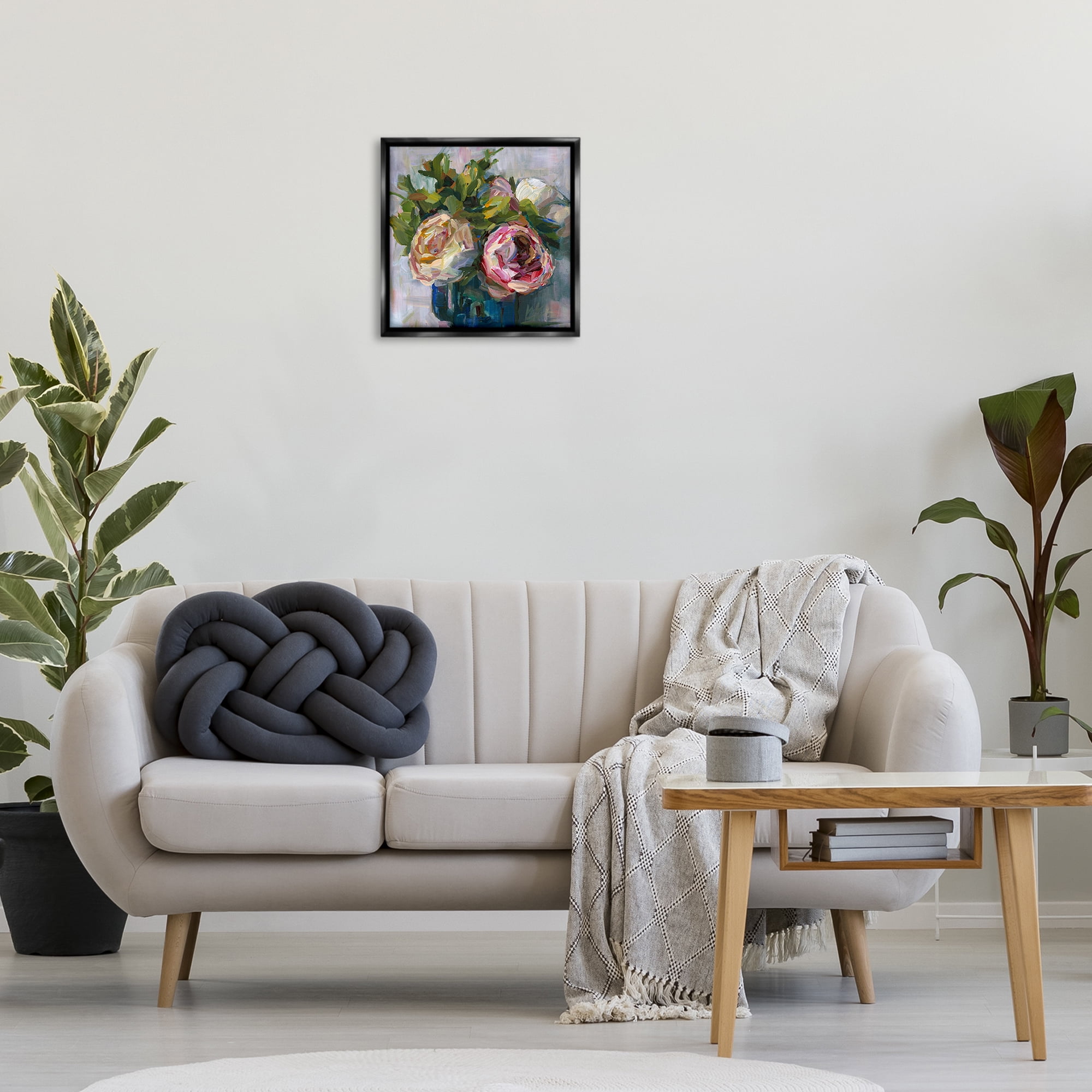 Stupell Industries Full Ranunculus Blooms Botanical & Floral Painting Black Floater Framed Art Print Wall Art, 18 x 18