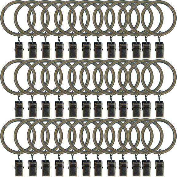 36 Pack Curtain Rings with Clips 1.5 Inch Internal Diameter Decorative Drapery Rustproof Vintage Compatible with up to 1.2 Inch Rod Bronze