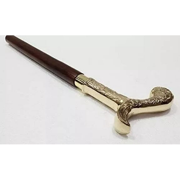 NAUTICALMARTUS BY Antique Designer Brass Pankh Derby Head Handle Vintage Walking Stick Cane Wooden Finish Gift