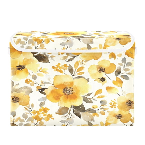 Storage Box With Lid 16.5x12.6x11.8In Foldable Stacked Household Storage Box Yellow Flowers