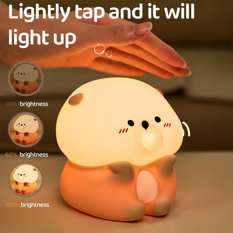 Sea Otter Night Light for Kids, Rechargeable Blowing Bubbles Sea Otter  Silicone Night Light with Timer, Dimmable Nursery Lights for Kids Room Decor, Cute Lamp for Kids Baby Boys Girls
