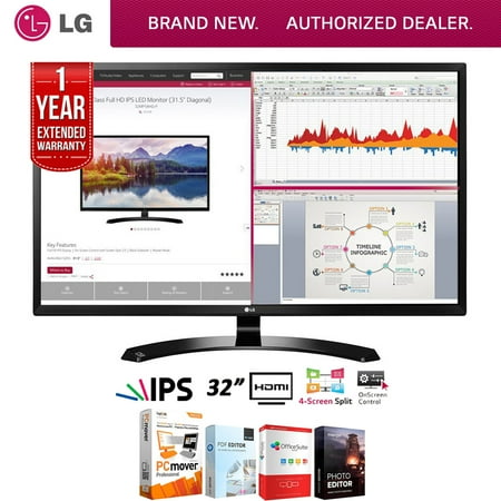 LG 32MA68HY-P 32-Inch IPS Monitor with Display Port and HDMI Inputs Bundle