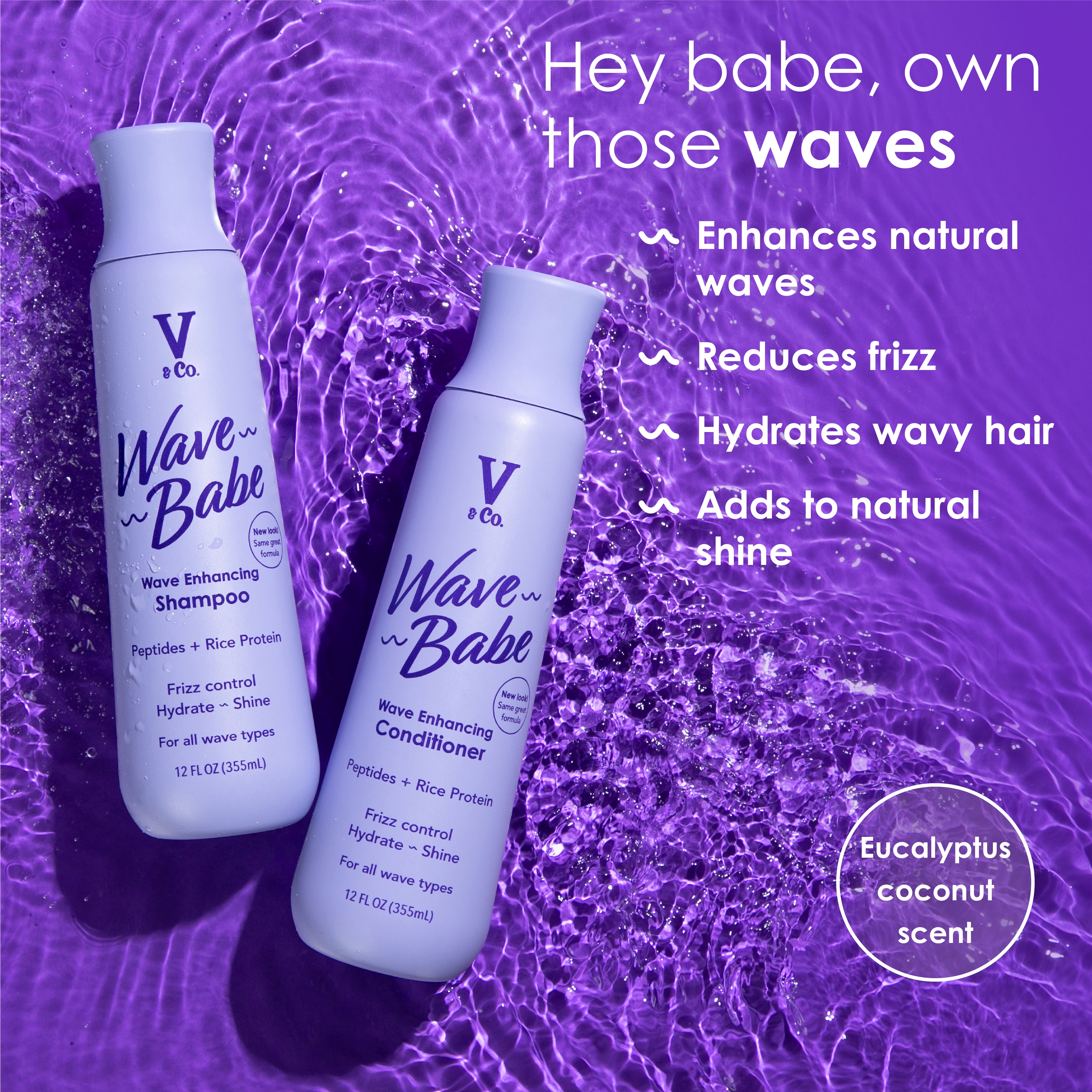 (4 pack) V&Co. Beauty Wave Babe Wavy Hair Conditioner with Peptide Technology, 12 fl oz, Squeeze Bottle
