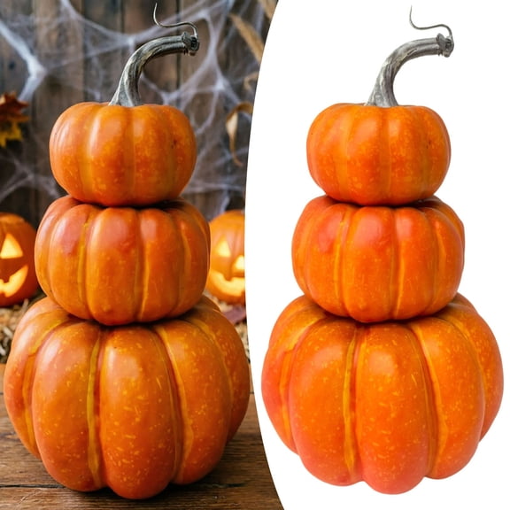 Stacked Pumpkin Decoration 3 Tier Halloween Gourd Indoor Outdoor Fall Decor Cute Pumpkin Tower for Porch Tabletop Pumpkins Large Fall Pumpkin Thanksgiving Decor 9.45 Inch