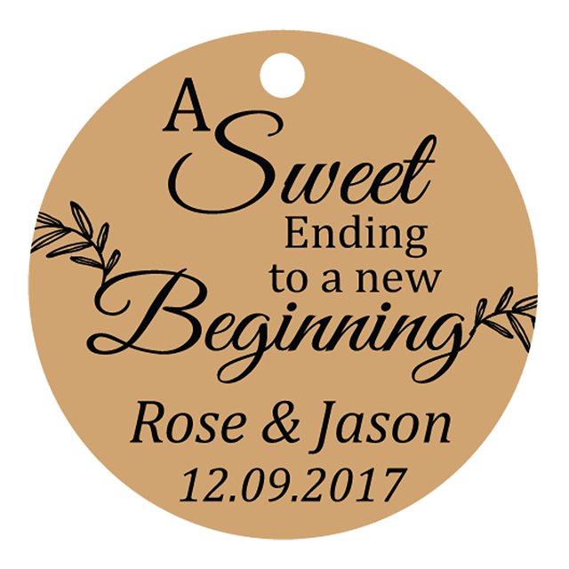 100 PCS A Sweet Ending To A New Begnning Circle Hang Tags Personalized Wedding Favor Gift Tags
