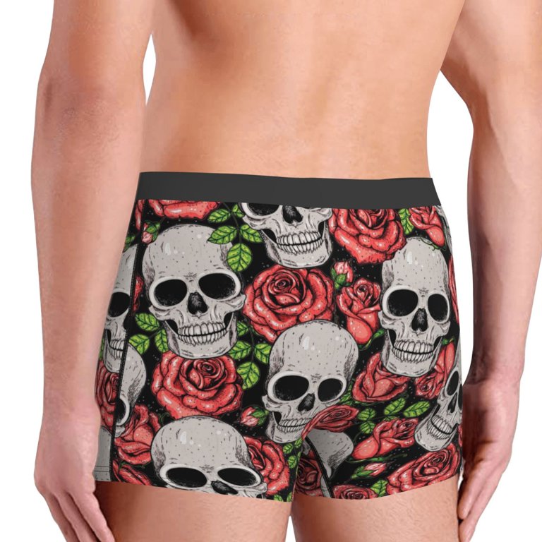 Boxer Homme Roses Skulls - Respirant, élastique, En Polyester/élasthanne, Ceinture Confortable