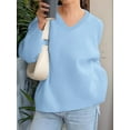 thumbnail image 2 of Women'S V Neck Sweaters Black Sweater Tops High Low Hem Fall Basic Knit Jumper Top Casual Sweater Light Blue L, 2 of 5