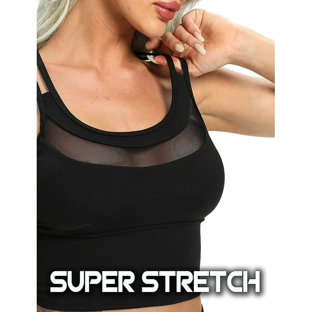 SEASUM Women's Longline Sport Bra Seamless Yoga Crop Top Medium-Low Support  Workout Bra, Back Criss-cross Black-03