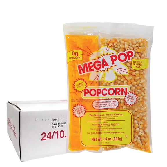 Premium A Grade Popcorn Kit - Mega Pop Popcorn, Oil and Salt - 10.6 Oz - Case of 24