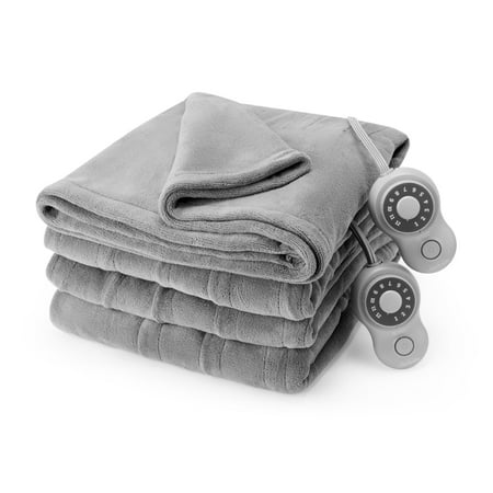 Sunbeam Queen Blanket Grey Microplush  12 Heat Settings  12-Hour Auto Shut-Off  Electric Heated Blanket with Controller  90  x 84