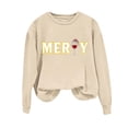 thumbnail image 3 of QIUOMBBP Christmas Shirts for Women Xmas Ugly Graphic Print Tops Loose Fit Crewneck Holiday Pullover Teen Girls Gifts, Khaki, L, 3 of 7