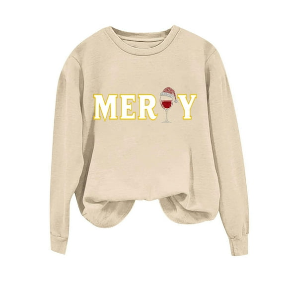 Cavosen Christmas Ugly Christmas Sweater Crew Neck Long Sleeve Funny Pullover Letter Graphic Solid Stretch Loose Blouses Party Shirt Tops