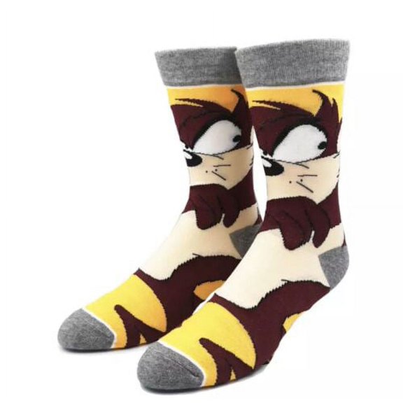 Tazmanian Devil Cartoon Socks, Fun Novelty Mens/Womens Crew Character Socks Brown/Tan