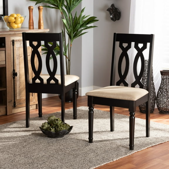 Baxton Studio Cherese Modern and Contemporary Sand Fabric Upholstered and Dark Brown Finished Wood 2-Piece Dining Chair Set