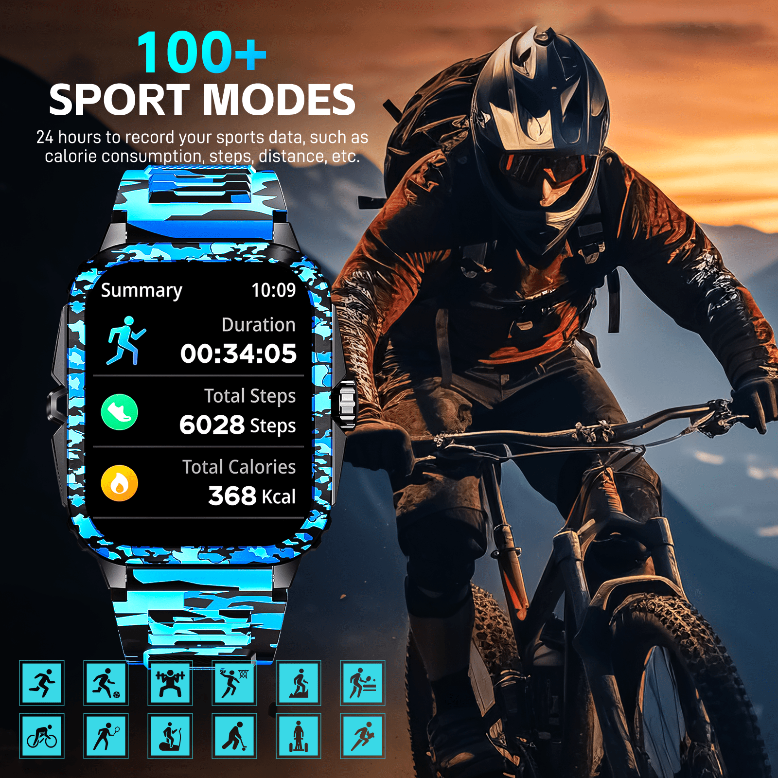 EIGIIS KT71 Smart Watch for Men, 1.96'' Big Screen 3ATM Waterproof Rugged Outdoor Smartwatch with Sports Swimming Watch for Android iOS, 1pc