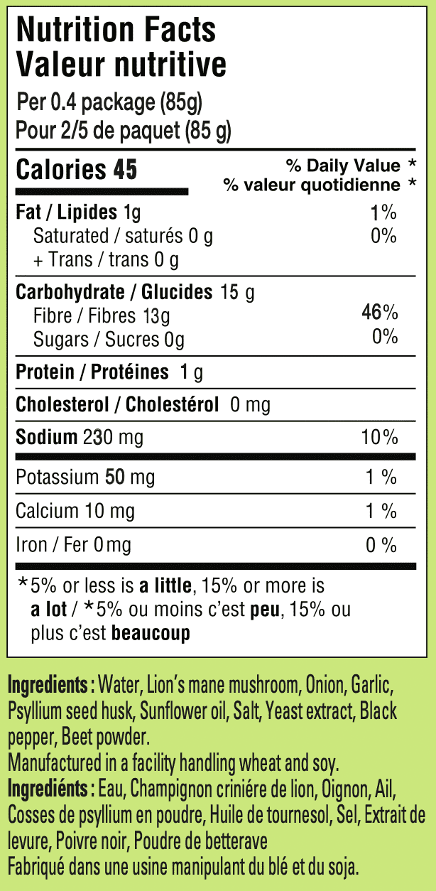 Tranches de champignon crinière de lion Omni, 200 g TRANCHE DE CHAMPIGNON CRINIÈRE DE LION