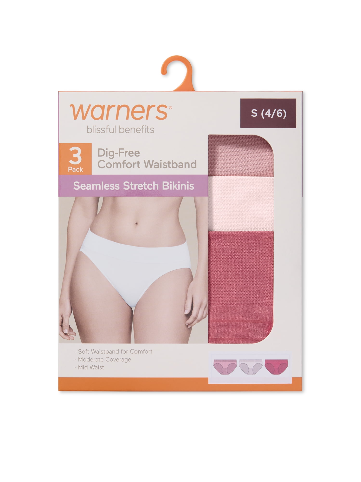 Warners® Blissful Benefits Women's Dig-Free Comfort Seamless Stretch Mid Waist 3-Pack Bikini S-3XL