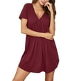 thumbnail image 2 of Nightgowns for Women Loose Sleepwear V Neck Imitation Cotton Short-Sleeve Pajama Dress Home Soft Nightshirt Dress Nightdress, 2 of 5