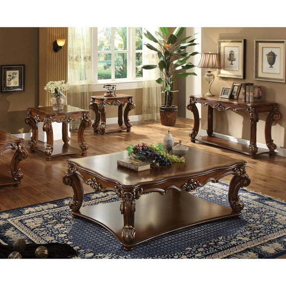 Square Top End Table With Scrolled Leg And Bottom Shelf Cherry Brown - Saltoro Sherpi