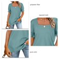 thumbnail image 4 of Squared Neck Shirred Top Puff Short Sleeve Pure Color Polyester Fiber Women's Blouse Top for Dating Pea Green XXL, 4 of 5