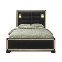 HomeRoots 564719 Black Faux Crystal Bling Wood & Upholstery Lighted Queen Size Bed Frame