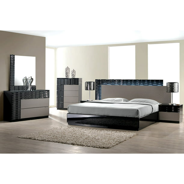 Modern Romania 4 Piece Bedroom Set, Bed Frame And Dresser Set